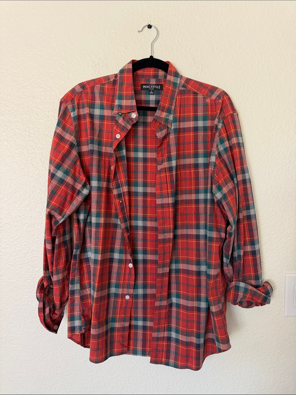 Red Plaid Button-Up Shirt large